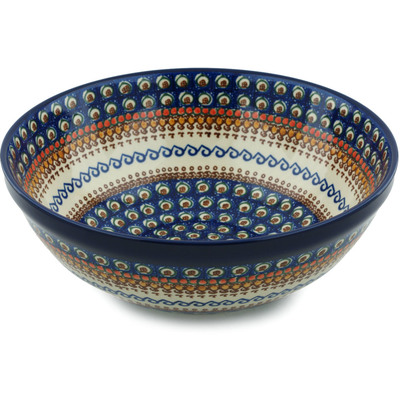 Polish Pottery Bowl 13&quot; Western Peacock UNIKAT