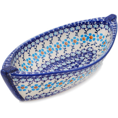 Polish Pottery Bowl 14" Blue Chain UNIKAT