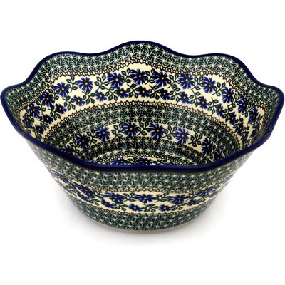 Polish Pottery Bowl 14&quot; Blue Chicory