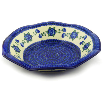Polish Pottery Bowl 14&quot; Blue Poppies