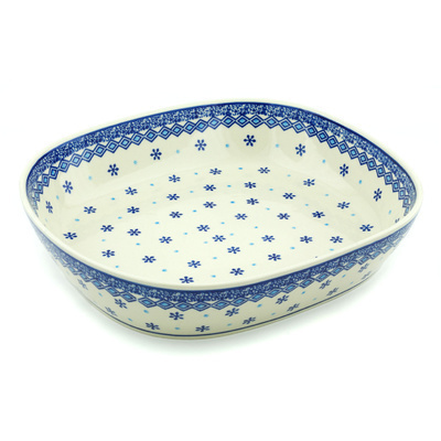 Polish Pottery Bowl 14&quot; Blue Snowflake