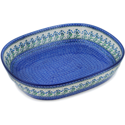 Polish Pottery Bowl 14&quot; Forget Me Not Circle UNIKAT