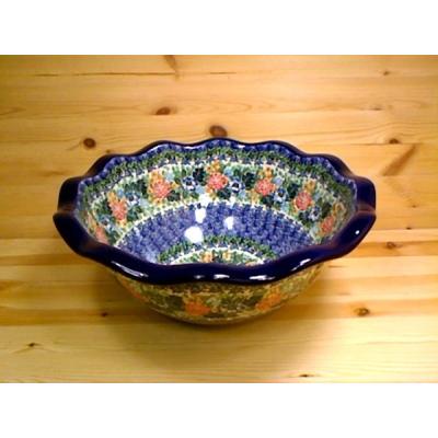 Polish Pottery Bowl 14&quot; Hummingbird Meadow UNIKAT