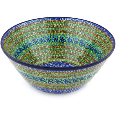 Polish Pottery Bowl 14&quot; Mardi Gras UNIKAT