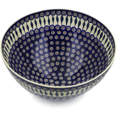 Polish Pottery Bowl 14&quot; Peacock