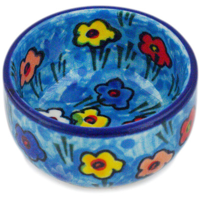 Polish Pottery Bowl 2&quot; Blue Whimsy UNIKAT