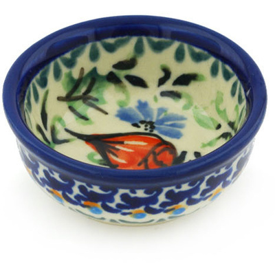 Polish Pottery Bowl 2&quot; Bursts Of Red UNIKAT