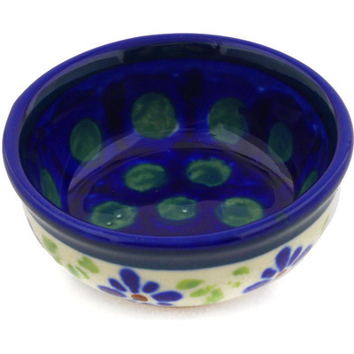 Polish Pottery Bowl 2&quot; Green Gingham Peacock