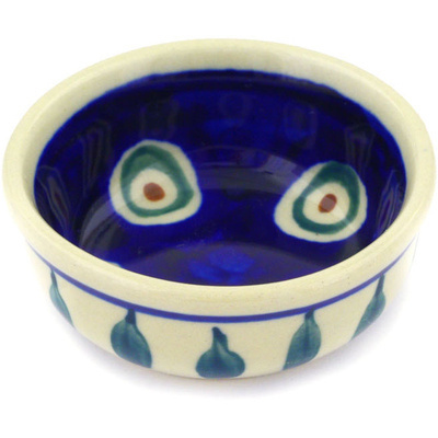 Polish Pottery Bowl 2&quot; Peacock Leaves