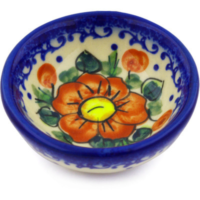 Polish Pottery Bowl 3&quot; Autumn Pansies UNIKAT