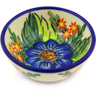 Polish Pottery Bowl 3&quot; Blue Bouquet UNIKAT