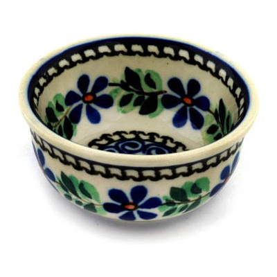 Polish Pottery Bowl 3&quot; Blue Daisy Swirls