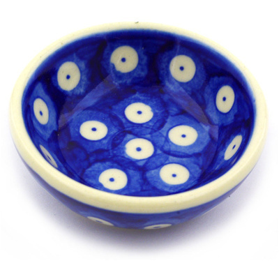 Polish Pottery Bowl 3&quot; Blue Eyed Peacock