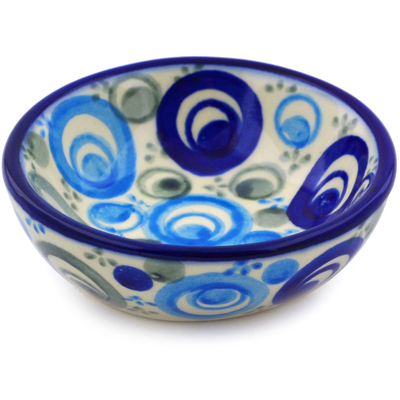 Polish Pottery Bowl 3&quot; Blue Peacock Eye