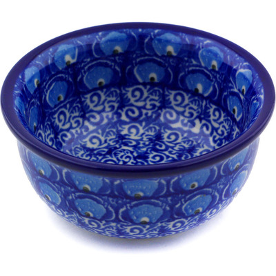 Polish Pottery Bowl 3&quot; Blue Peacock