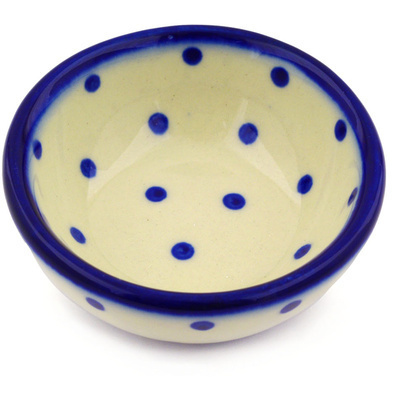 Polish Pottery Bowl 3&quot; Blue Polka Dot