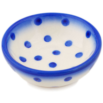 Polish Pottery Bowl 3&quot; Blue Polka Dot