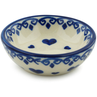 Polish Pottery Bowl 3&quot; Blue Valentine Hearts