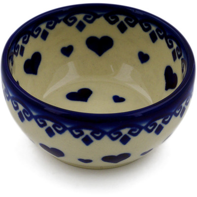 Polish Pottery Bowl 3&quot; Blue Valentine Hearts