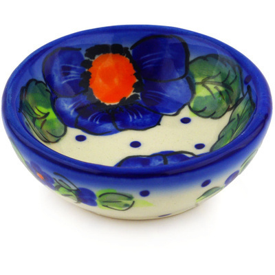 Polish Pottery Bowl 3&quot; Bold Blue Pansy