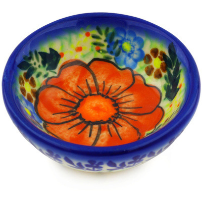 Polish Pottery Bowl 3&quot; Bold Poppies UNIKAT