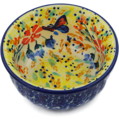 Polish Pottery Bowl 3&quot; Butterfly Summer Garden UNIKAT