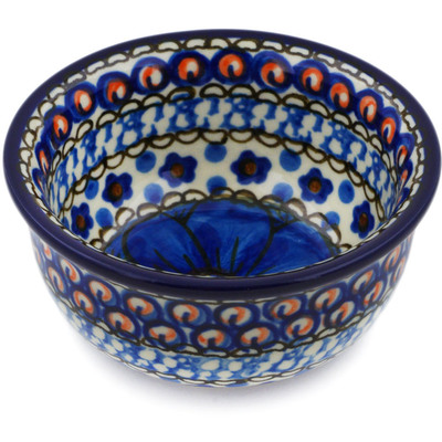Polish Pottery Bowl 3&quot; Cobalt Poppies UNIKAT