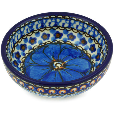 Polish Pottery Bowl 3&quot; Cobalt Poppies UNIKAT