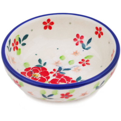 Polish Pottery Bowl 3&quot; Festive Mistletoe UNIKAT