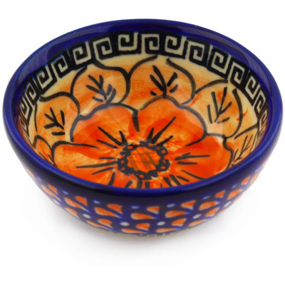 Polish Pottery Bowl 3&quot; Fire Poppies UNIKAT