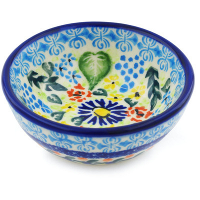 Polish Pottery Bowl 3&quot; Flor-de-lis UNIKAT