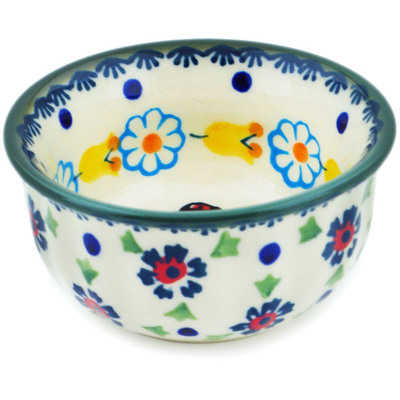 Polish Pottery Bowl 3&quot; Flowers And Ladybugs