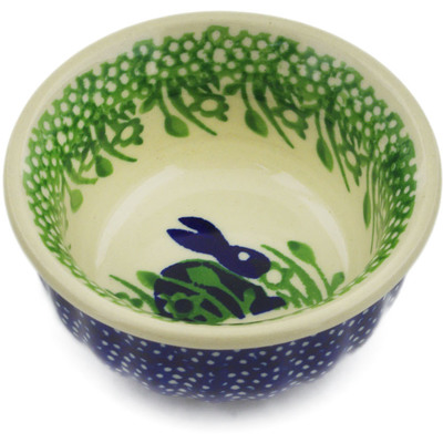 Polish Pottery Bowl 3&quot; Hare In Tall Grass