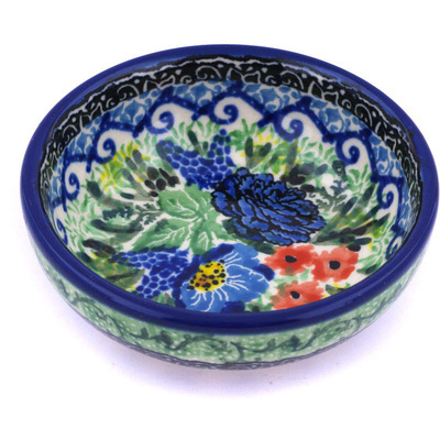 Polish Pottery Bowl 3&quot; Joyful Blue UNIKAT