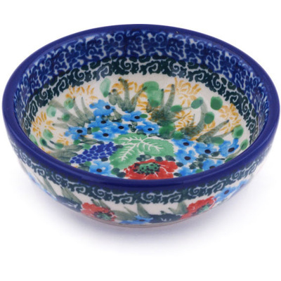Polish Pottery Bowl 3&quot; Lupines And Roses UNIKAT