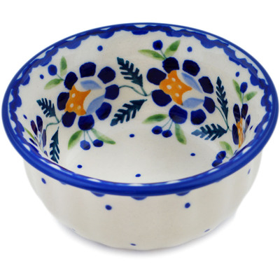 Polish Pottery Bowl 3&quot; Orange And Blue Flower