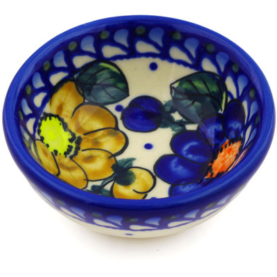 Polish Pottery Bowl 3&quot; Pansy Circle UNIKAT