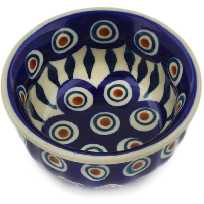 Polish Pottery Bowl 3&quot; Peacock Leaves