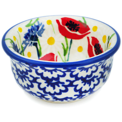 Polish Pottery Bowl 3&quot; Poppies And Cornflowers UNIKAT