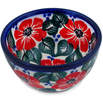 Polish Pottery Bowl 3&quot; Poppies Meadow UNIKAT