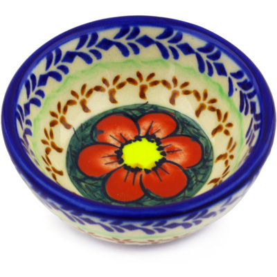 Polish Pottery Bowl 3&quot; Rainbow Poppies UNIKAT