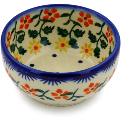Polish Pottery Bowl 3&quot; Red Sunflower