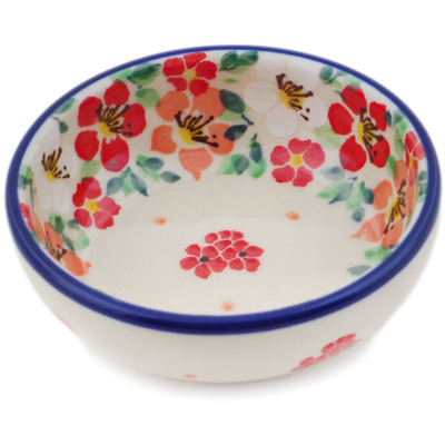 Polish Pottery Bowl 3&quot; Rosey Starburst Poppy UNIKAT