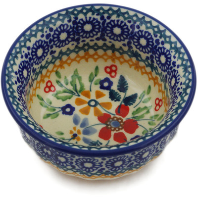 Polish Pottery Bowl 3&quot; Ruby Bouquet UNIKAT