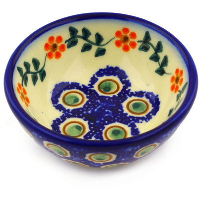 Polish Pottery Bowl 3&quot; Sunflower Peacock