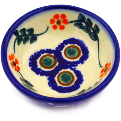 Polish Pottery Bowl 3&quot; Sunflower Peacock