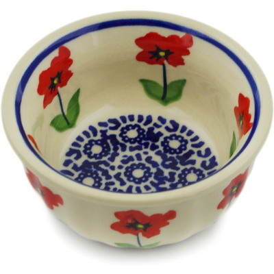 Polish Pottery Bowl 3&quot; Wind-blown Poppies