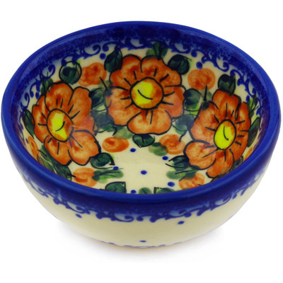Polish Pottery Bowl 4&quot; Autumn Pansies UNIKAT