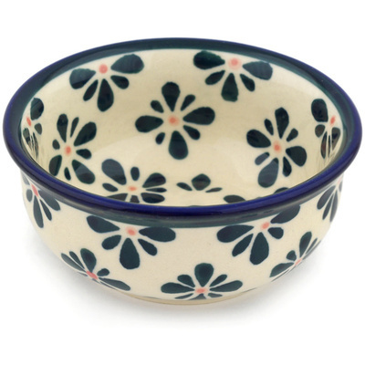 Polish Pottery Bowl 4&quot; Black Gangam Flower