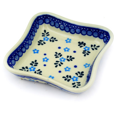 Polish Pottery Bowl 4&quot; Blue Alysum Patch